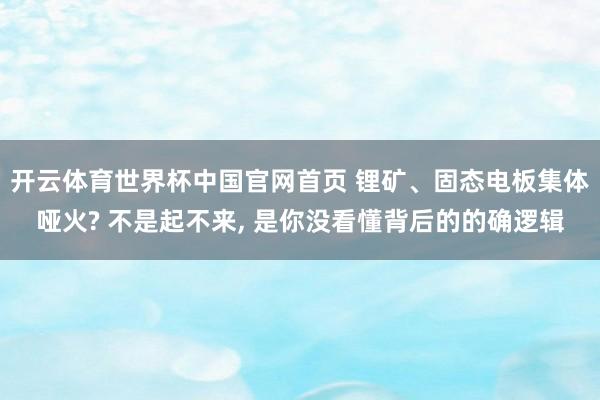 开云体育世界杯中国官网首页 锂矿、固态电板集体哑火? 不是起不来, 是你没看懂背后的的确逻辑